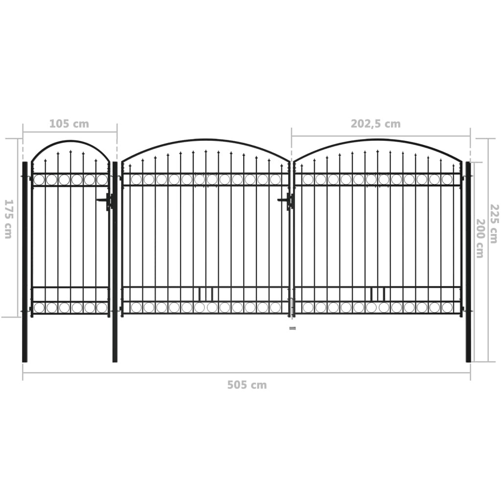 Garden Fence Gate with Arched Top Steel 2.25x5 m Black